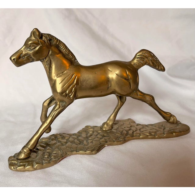 Mid 20th Century Mid 20th Century Brass Horse on Cobblestone For Sale - Image 5 of 5