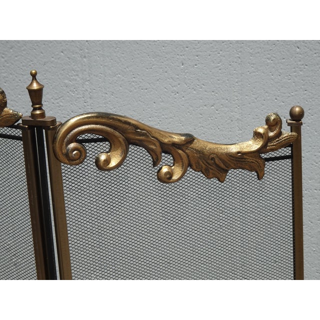 Vintage French Country Metal & Mesh Gold Fireplace Screen For Sale In Los Angeles - Image 6 of 15