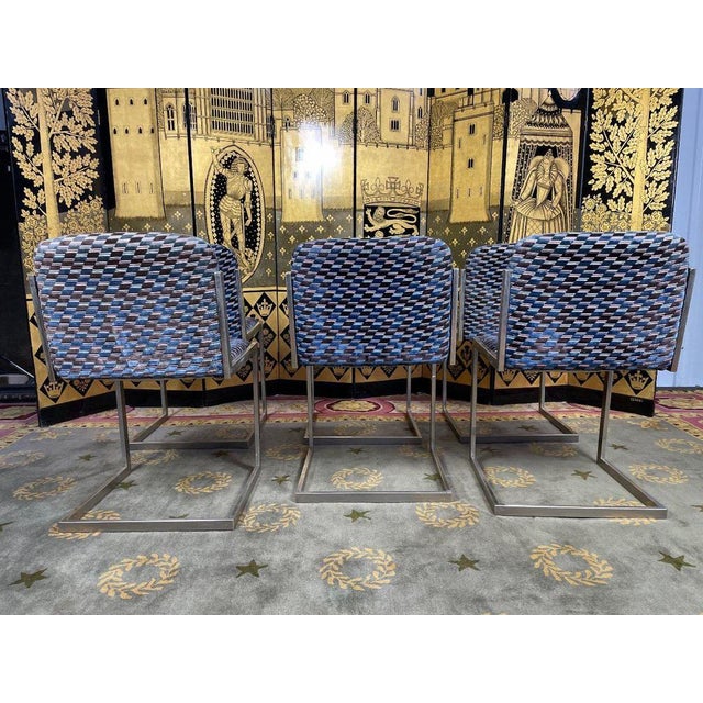 Stainless Steel and Velvet Chairs, 1970s, Set of 6 For Sale - Image 4 of 9