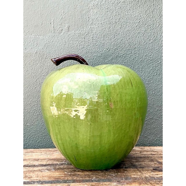Vintage Monumental Green Ceramic Apple Sculpture For Sale - Image 4 of 12