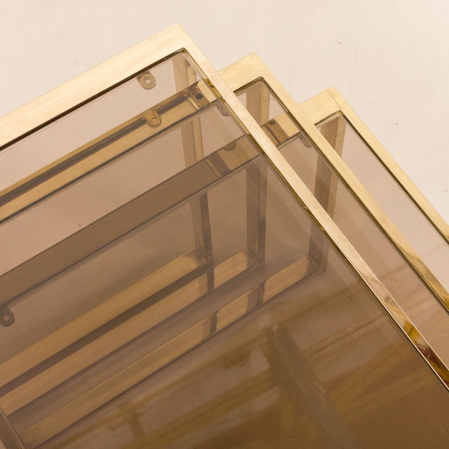 Vintage Brass Nesting Tables, Italy, 1970s, Set of 3 For Sale - Image 6 of 12