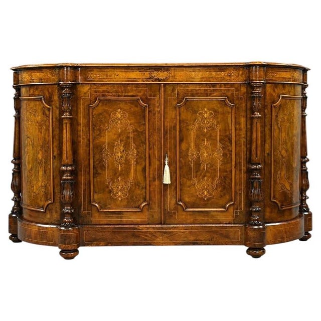 Victorian Burr Walnut Marquetry Credenza, 1860 For Sale - Image 10 of 10
