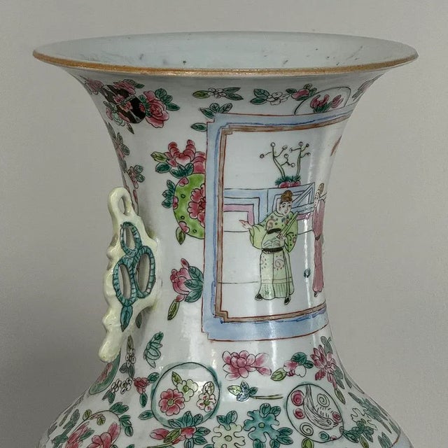 Late 19th Century Pair 19th Century Hand-Painted Chinese Vases For Sale - Image 5 of 12