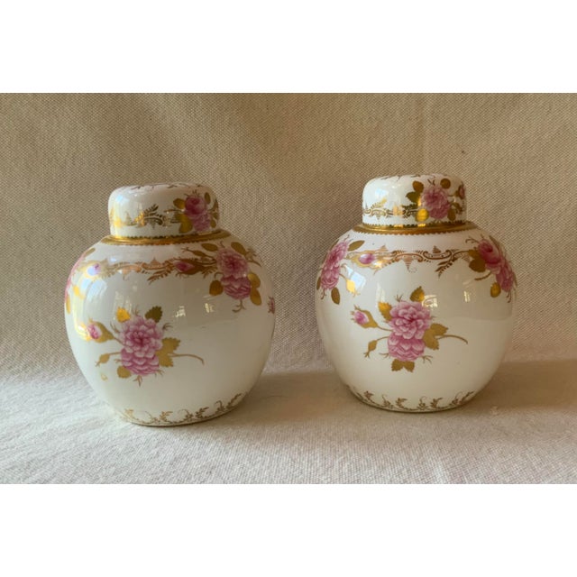 Antique Copeland & Sons Porcelain Ginger Jars With Lids, Pink Roses & Gold, Retailed by Gilman Collamore & Co. Fifth Avenue, New York, Circa 1900 For Sale - Image 9 of 12