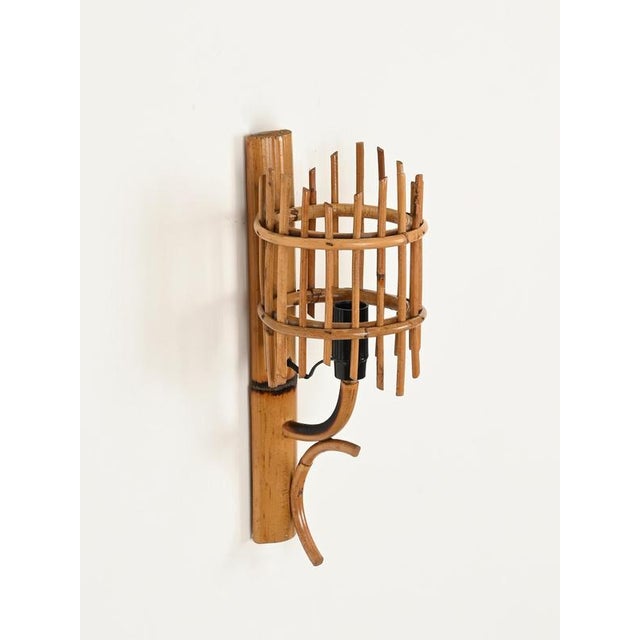 Wood Mid-Century Modern Rattan Lantern Sconces by Louis Sognot, France, 1960s, Set of 2 For Sale - Image 7 of 13