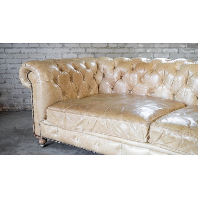 Animal Skin Restoration Hardware Tan Leather Kensington Luxe Sofa For Sale - Image 7 of 18
