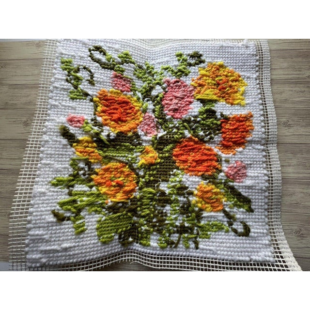 1970s Colorful Floral Finished Needlepoint Canvas For Sale - Image 4 of 5