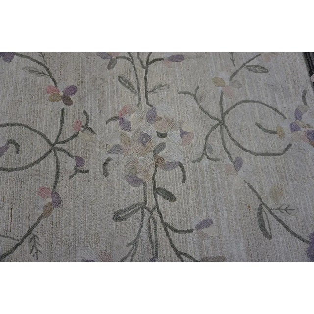 Textile 1900s Ivory Folk Art Floral Antique American Hooked Small Rug For Sale - Image 7 of 15