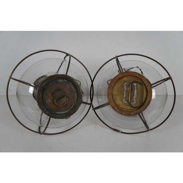 Antique Sherwood & Wedge British Nautical Maritime Brass Onion Ship Oil Lanterns - a Pair For Sale - Image 9 of 12