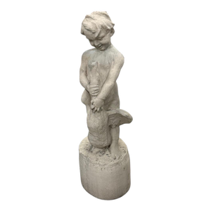 Charming Vintage-Style Cast Stone Garden Fountain: Putto With Water Bird Sculpture
