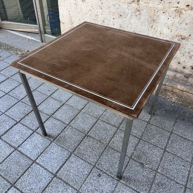 Metal Folding Game Table in Steel and Velvet attributed to Christian Dior, France, 1970s For Sale - Image 7 of 18