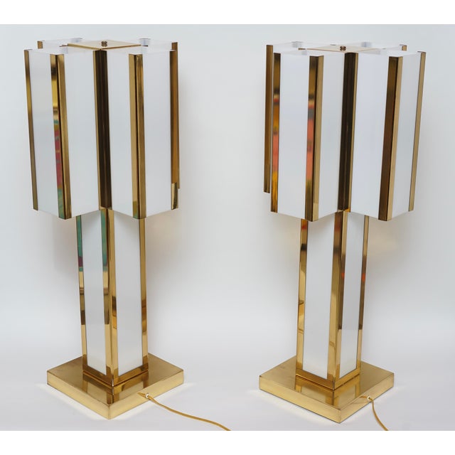 Mid 20th Century Mid-Century Modern Italian Brass and Ivory Table Lamps in the Style of Romeo Rega - a Pair For Sale In Miami - Image 6 of 13