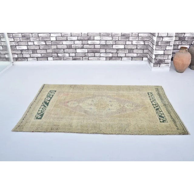 Anatolian Tribal Ecru and Green Wool Rug For Sale - Image 5 of 10