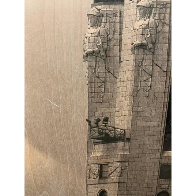 Traditional Photo Transfer on Wood with Brass Frame, Leveque Tower For Sale - Image 3 of 12