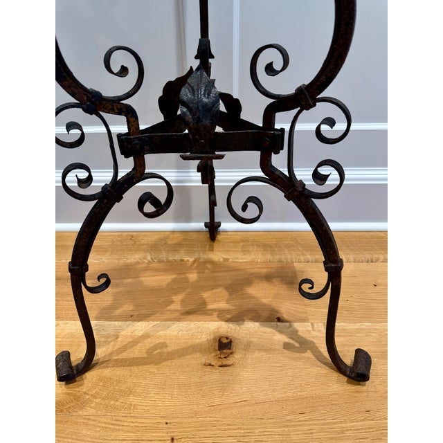 Late 19th Century Continental Wrought Iron Tripod Plant Stand With Scrollwork and Foliage Circa 1880 For Sale - Image 5 of 17