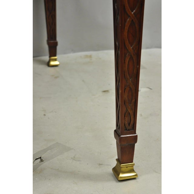 Maitland Smith Marquetry Inlay Leather Mahogany Game Table & 4 Shield Back Chair For Sale - Image 10 of 18