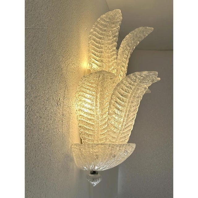 Venetian Transparent Graniglia Leaves Murano Glass Wall Sconce by Simoeng For Sale - Image 6 of 8
