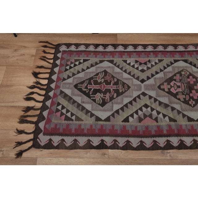 1970s Vintage Turkish Oushak Handmade Wool Cotton Pink Runner Rug For Sale - Image 9 of 11