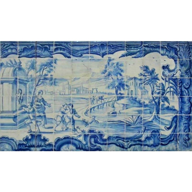 18th century Portuguese "Troubadour" Measures: 252cm x 86 cm 108 tiles This panel is with the tiles restored 18th century....