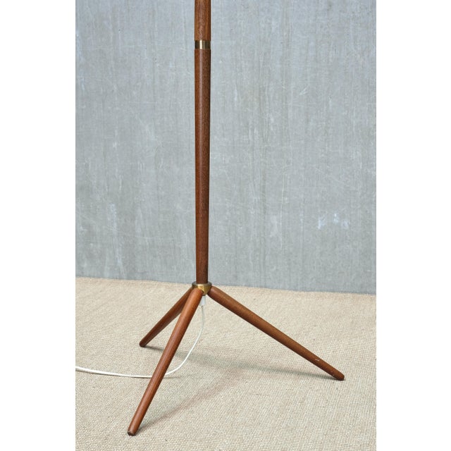 Mid-Century Modern Mid-Century Modern Teak and Brass Tripod Floor Lamp from Nybro Armatur Fabrik, Sweden, 1960s For Sale - Image 3 of 9