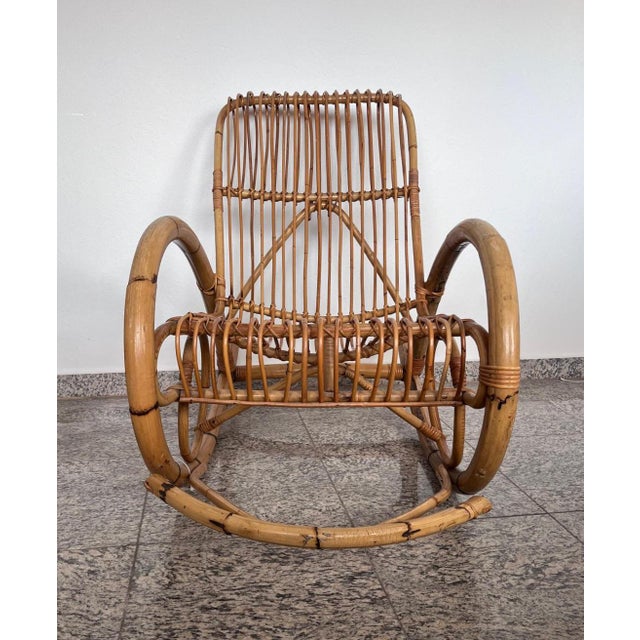 Bauhaus Vintage Boho Rocking Chair in Bamboo by Franco Albini for Veranda or Terrace, Italy, 1950s For Sale - Image 3 of 18