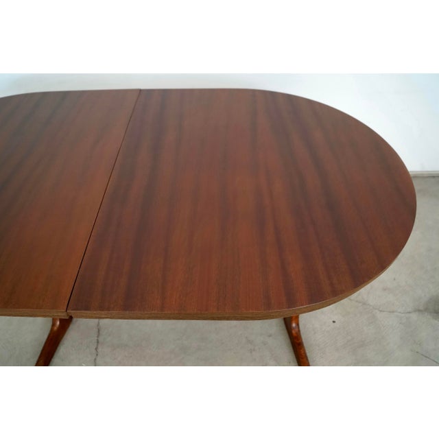 1960’s Mid-Century Danish Modern Trestle Leg Extendable Oval Dining Table With Leaf For Sale - Image 10 of 12