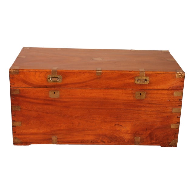Camphor Wood Marine Chest with Double Locks and Camphor Wood Top, 19th Century For Sale
