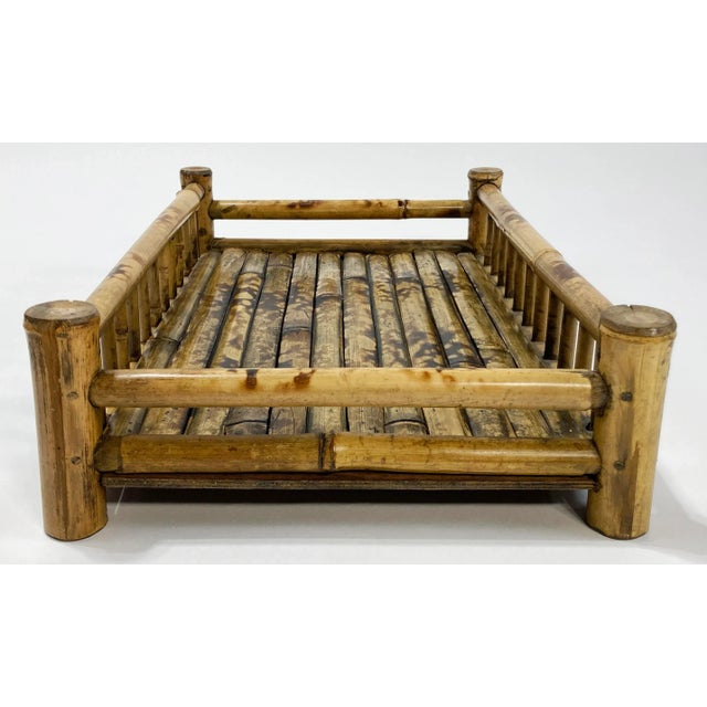 Brown Vintage Scorched Rattan Split Reed Railed Tray For Sale - Image 8 of 10