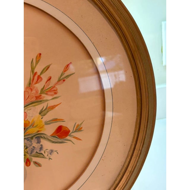 Shabby Chic Vintage Mid Century Round Floral Still Life Art Print & Gilded Wood Frame For Sale - Image 3 of 8