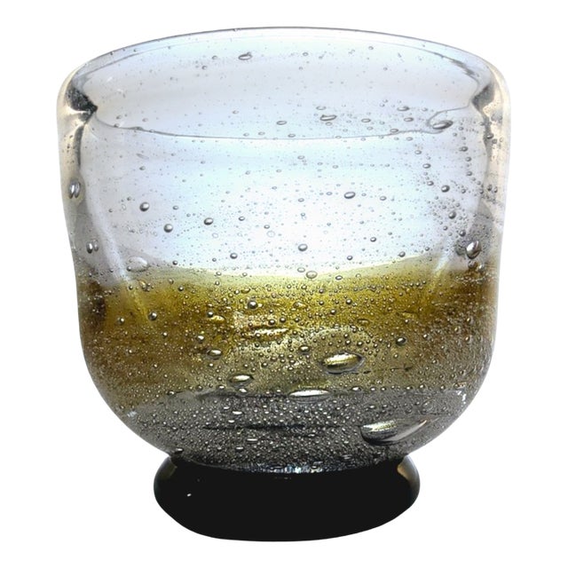 Swedish Amber Bubble Art Glass Bowl, 1970s-1980s For Sale