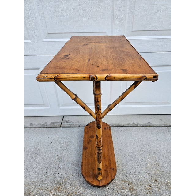 Burnt Bamboo and Wood Side Table For Sale - Image 16 of 17