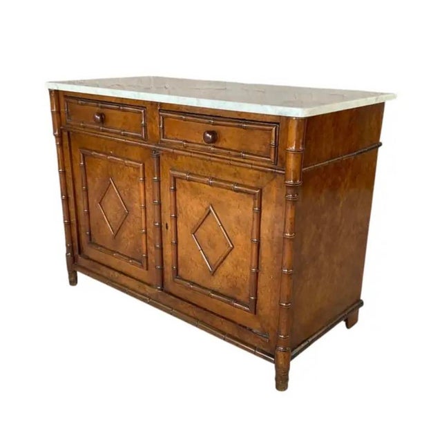 Early 20th Century Birdseye Maple Faux Bamboo Marble Top Cabinet For Sale - Image 5 of 12