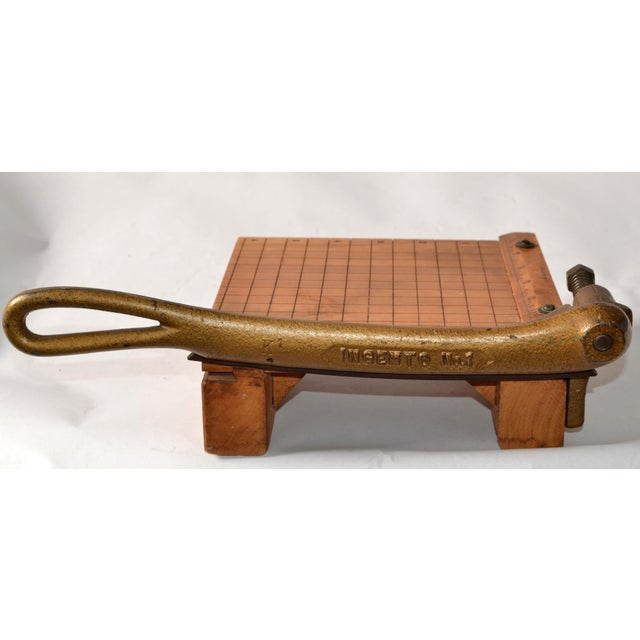 Mid-Century Modern 1960s Vintage Ingento No 1 Wood Cast Iron Paper Cutter Board Crafts Office School Supplies For Sale - Image 3 of 12