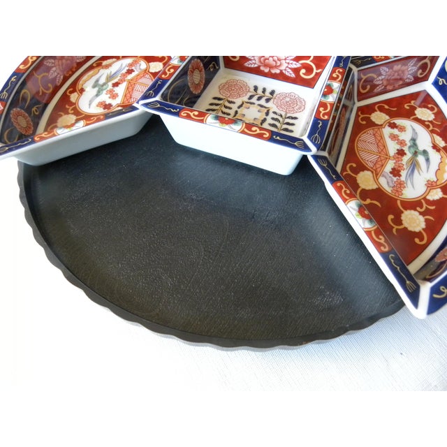 Vintage Japanese Imari Style 6 Piece Revolving Lazy Susan For Sale In Aspen - Image 6 of 7