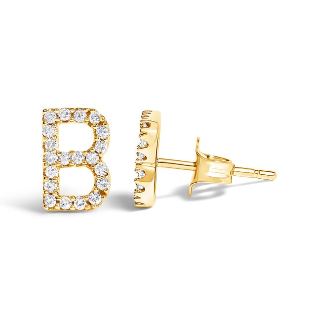 Contemporary 10K Yellow Gold 1/10 Cttw Diamond 'B' Initial Stud Earring For Sale - Image 3 of 5