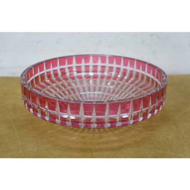 Antique American Brilliant Cut to Clear Cranberry Fruit Bowl Compote 10" For Sale - Image 4 of 10