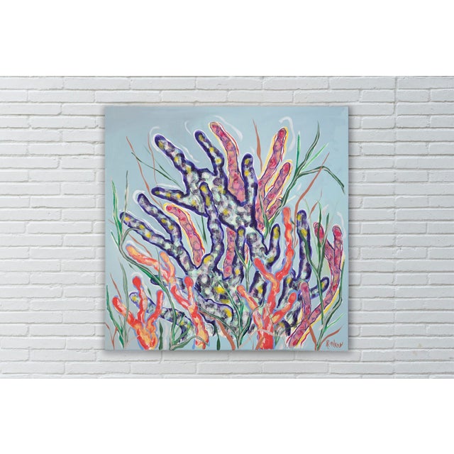 Details: Title: Caribbean Corals Medium: Acrylic paint and oil crayon on canvas Size: 90 x 90 cm (35.4 x 35.4 inches)...