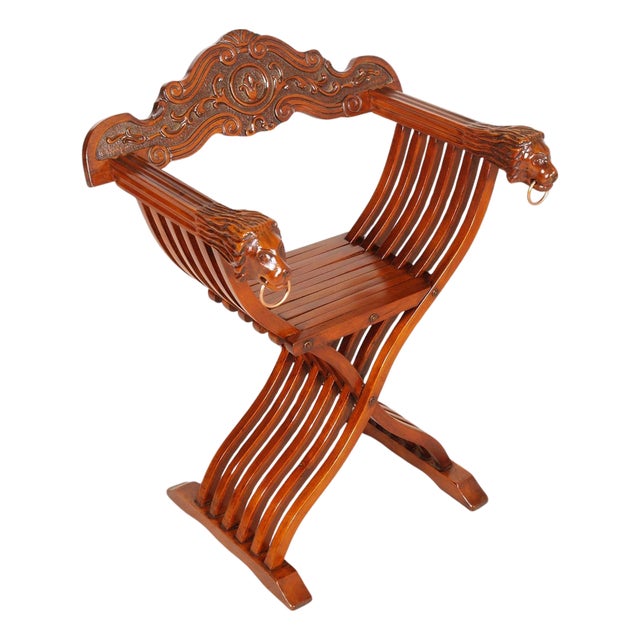 Carved Wooden Savonarola Chair, 1890s For Sale