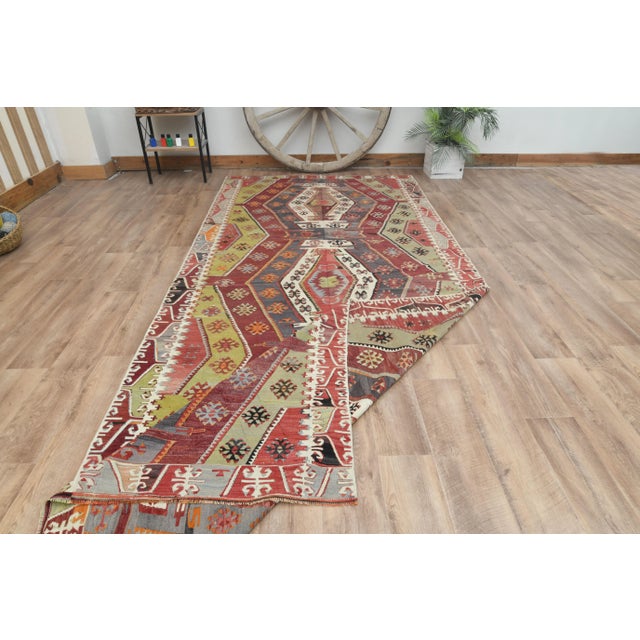 1970s Vintage Turkish Handmade Wool Cotton Colorful Kilim Rug For Sale - Image 4 of 11