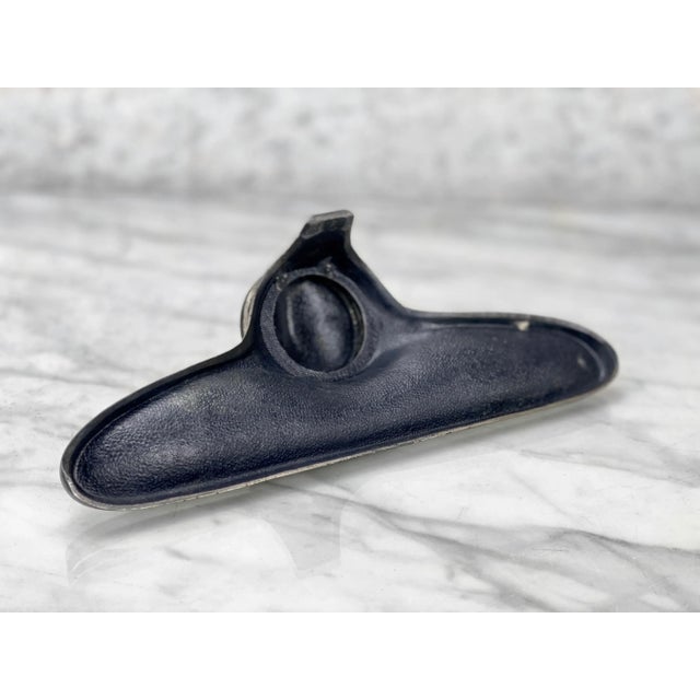 Vintage Art Deco Cast Metal Floral Motif Inkwell W/ Pen Rest For Sale - Image 11 of 12