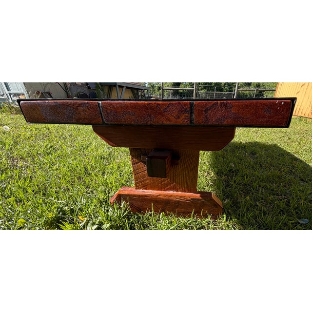 Vintage 1940s World War 2 Liberty Ship Hatch Cover Coffee Table W/ Custom Built Trestle Base For Sale In Panama City, FL - Image 6 of 8