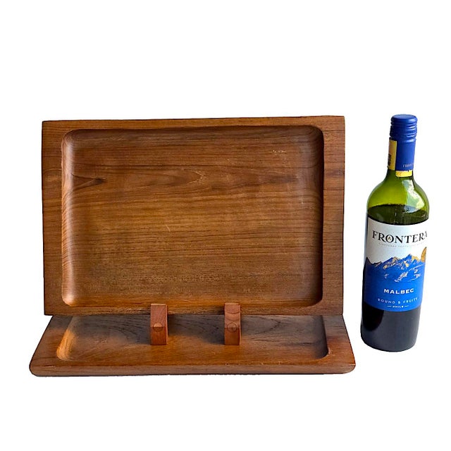 1970s Vintage Hand-Carved Teak Wood Trays, a Pair For Sale - Image 5 of 8