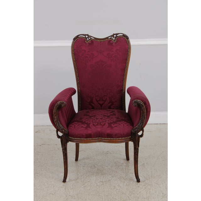 Pair Vintage Louis XV Mahogany Fireside Armchairs For Sale In Philadelphia - Image 6 of 14