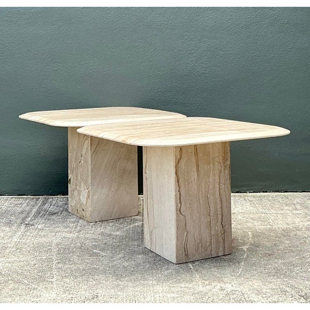 Tan Vintage Italian Travertine Side Tables - A Pair For Sale - Image 8 of 12