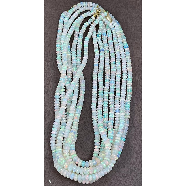 2010s Natural Opal Faceted Bead Single Strand Necklace on Sale 14 K Gold Lobster Clasp For Sale - Image 5 of 18