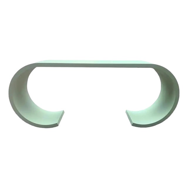 Mid Century Modern Waterfall Style Console Sea Foam Green For Sale