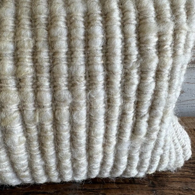 Mid-Century Modern Natural White Texturized Hand Made Wool Pillow With Insert For Sale - Image 3 of 8