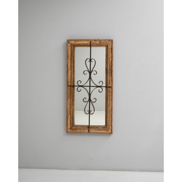 1900s French Wood Patinated Mirror With Wrought Iron Details For Sale - Image 16 of 18