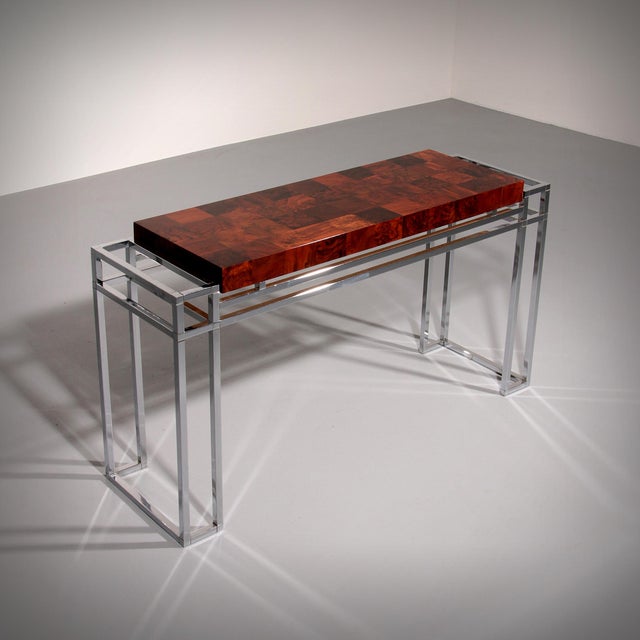 Chrome and Wood Console Table from Aldo Tura, 1970s For Sale - Image 10 of 10