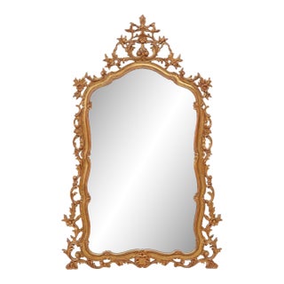 French Louis XV Style Giltwood Wall Mirror, 56”h For Sale